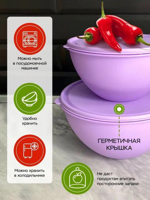 Миски для кухни пластмассовые кухонные пищевые Набор салатников с крышками пластиковые большие салатницы - фото 4 - id-p215912613