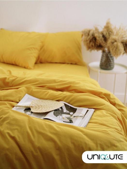 Однотонное постельное белье из натурального хлопка NS24 желтое двуспальное поплин - фото 1 - id-p215917285