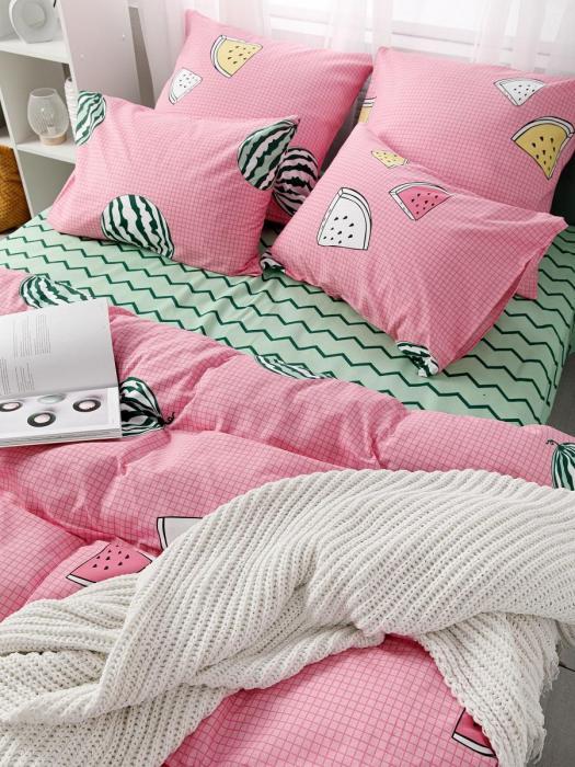 Комплект постельного белья двуспальный NS21 розовое бязевое цветное с европростыней рисунком бязь - фото 8 - id-p215917288