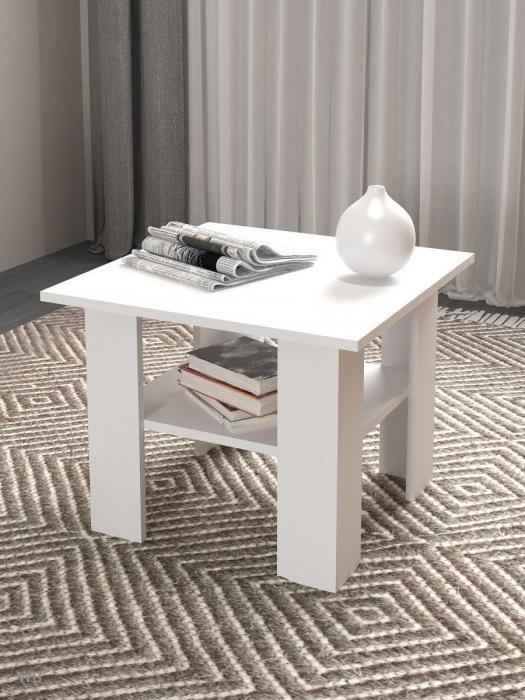 Журнальный столик NS44 белый деревянный кофейный чайный стол из дерева газетница с полкой в гостиную - фото 3 - id-p215917292