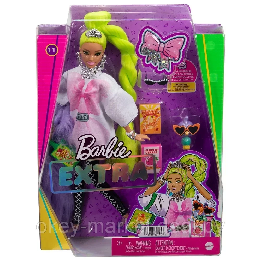 Кукла Барби Экстра с зелеными неоновыми волосами HDJ44 - фото 10 - id-p193224030