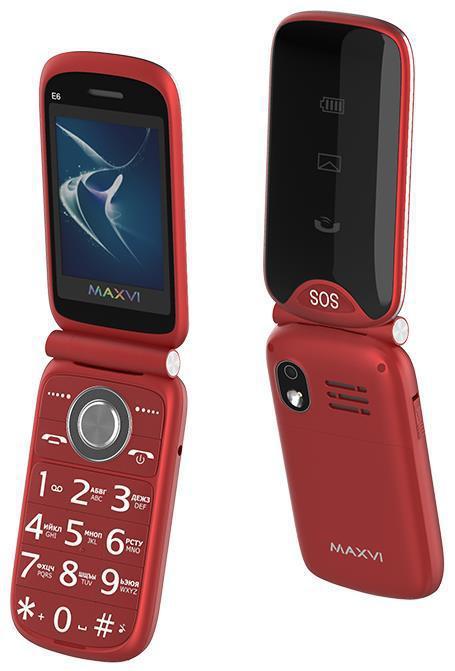 Кнопочный телефон раскладушка раскладной для пожилых людей MAXVI E6 красный мобильный - фото 2 - id-p215912680