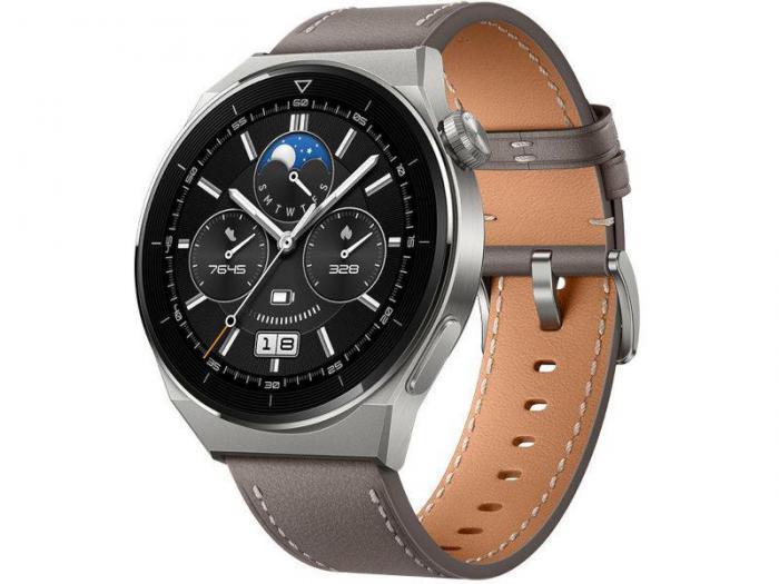 Умные часы мужские электронные Huawei Watch GT 3 Pro Odin-B19V Grey Leather Strap 55028474 - фото 1 - id-p215917401