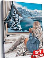 Картины по номерам на холсте Девушка природа горы на подрамнике 40х50 рисование живопись