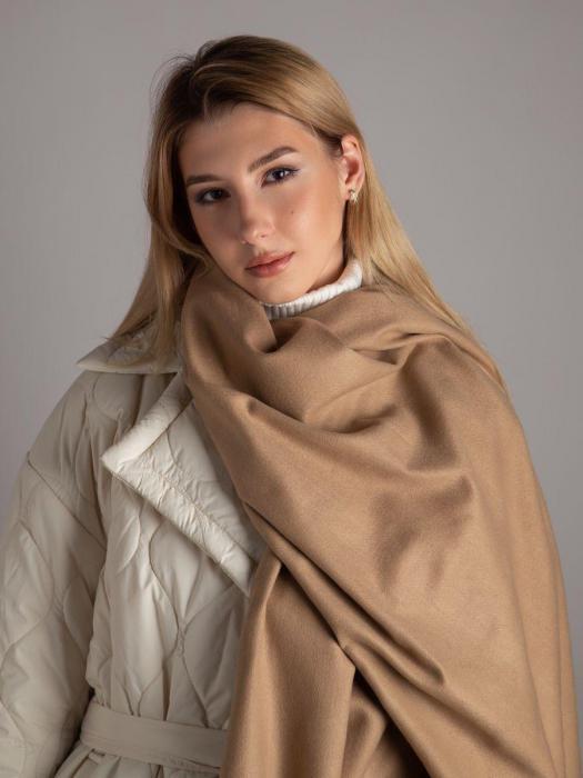 Шарф зимний палантин женский теплый длинный кашемировый платок шарфик бежевый однотонный под пальто - фото 3 - id-p215915434