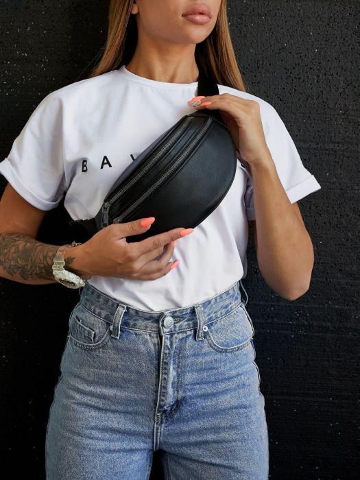 Женская сумка на пояс Бананка поясная спортивная барсетка через плечо из эко кожи черная для телефона - фото 7 - id-p215916453