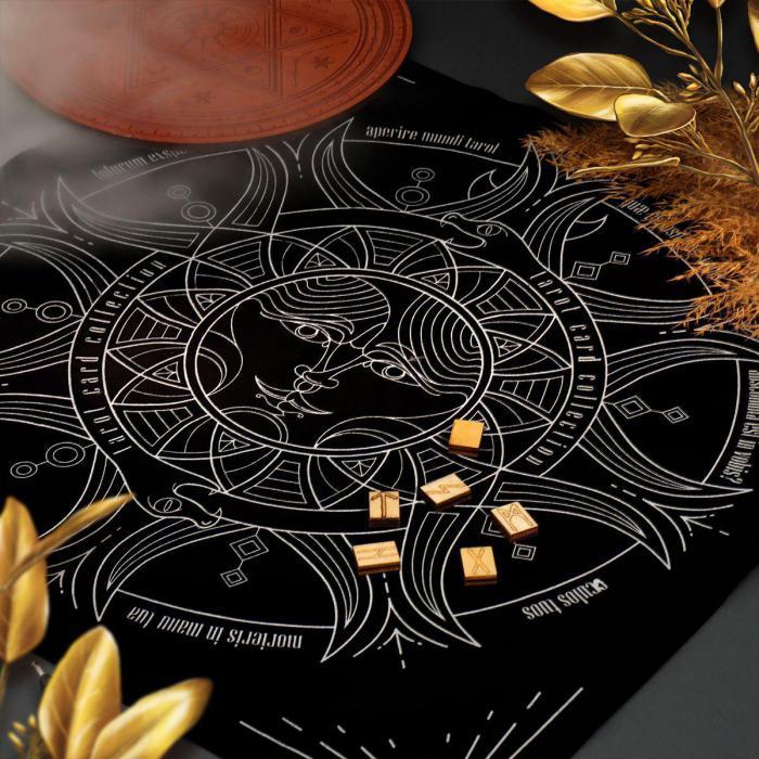 Скатерть для гадания на картах таро Солнце алтарная магическая Алтарь для ритуалов Коврик таролога черный стол - фото 4 - id-p215912834