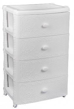 Пластиковый узкий комод тумба АЛЬТЕРНАТИВА М6786 Флоран 4 секции широкий белый с выдвижными ящиками - фото 1 - id-p215923817