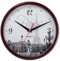 Часы настенные интерьерные бесшумные стильные круглые коричневые для спальни зала MP52 со стрелками