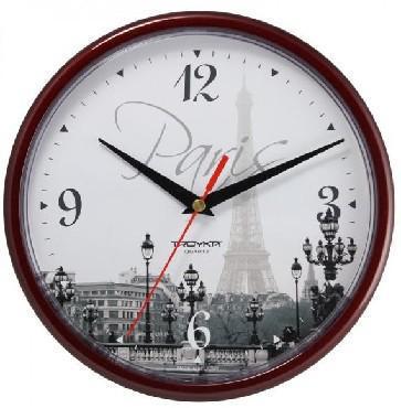 Часы настенные интерьерные бесшумные стильные круглые коричневые для спальни зала MP52 со стрелками - фото 1 - id-p215914125