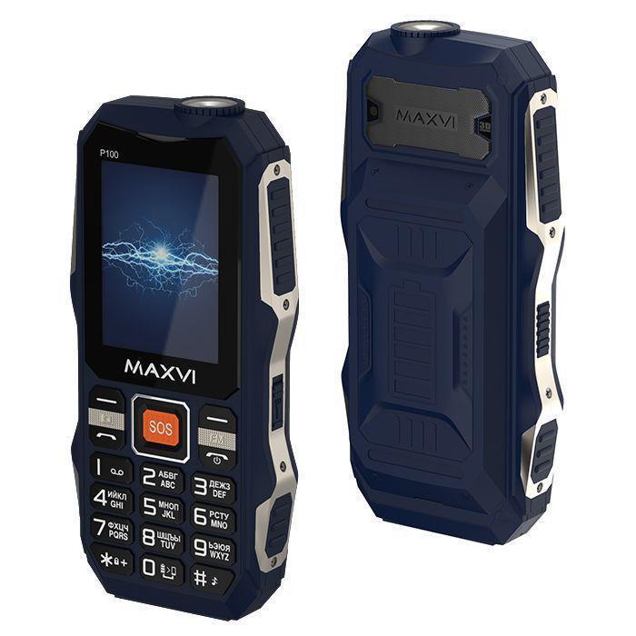 Кнопочный ударопрочный водонепроницаемый защищенный телефон MAXVI P100 синий - фото 1 - id-p215919647