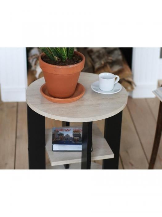 Столик журнальный круглый на колесиках кофейный чайный приставной с полкой стол из дерева прикроватный - фото 9 - id-p215917566