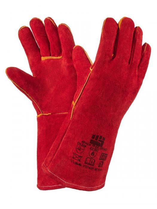 Краги сварщика перчатки сварочные летние защитные для сварки пятипалые спилковые кожаные рукавицы красные - фото 5 - id-p215912882