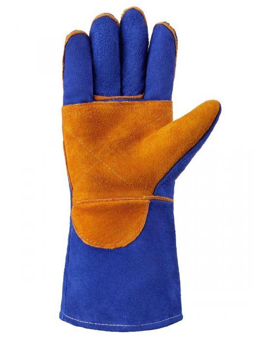 Краги сварщика перчатки сварочные летние защитные для сварки пятипалые спилковые кожаные рукавицы синие - фото 4 - id-p215912883