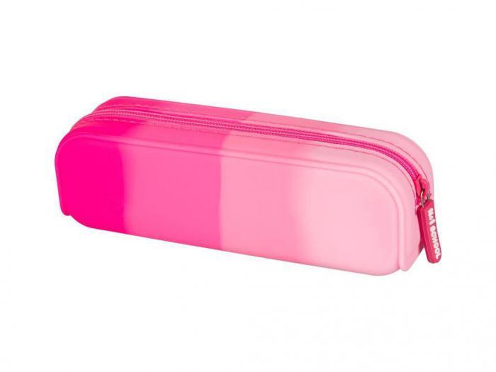 Школьный силиконовый пенал для ручек карандашей девочек NS22 розовый мягкий тубус на молнии - фото 1 - id-p215917608