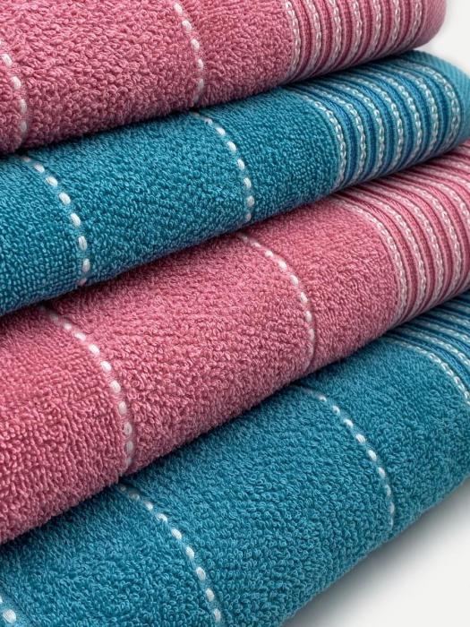 Набор полотенец для ванной махровые банные розовый голубой подарочный комплект в баню 4 штуки - фото 4 - id-p215915632