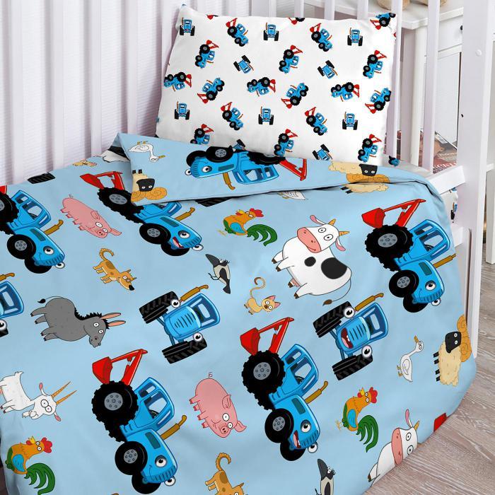Постельное белье детское в кроватку для девочки и мальчика новорожденных комплект хлопок Синий трактор - фото 8 - id-p215913089