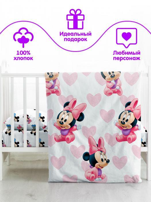 Постельное белье детское в кроватку для девочки новорожденных комплект хлопок Disney Микки и Минни Маус - фото 3 - id-p215913090