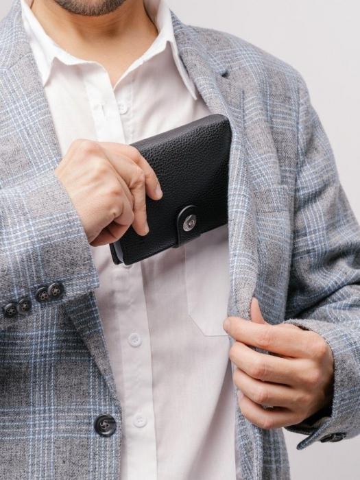 Кошелек портмоне мужской бумажник из экокожи черный для карт документов денег отделением монет и - фото 6 - id-p215915706