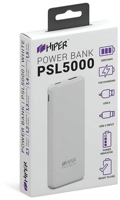 Повербанк HIPER PSL5000 WHITE Мобильный аккумулятор 5000mAh 2.1A 2xUSB белый - фото 3 - id-p215915728