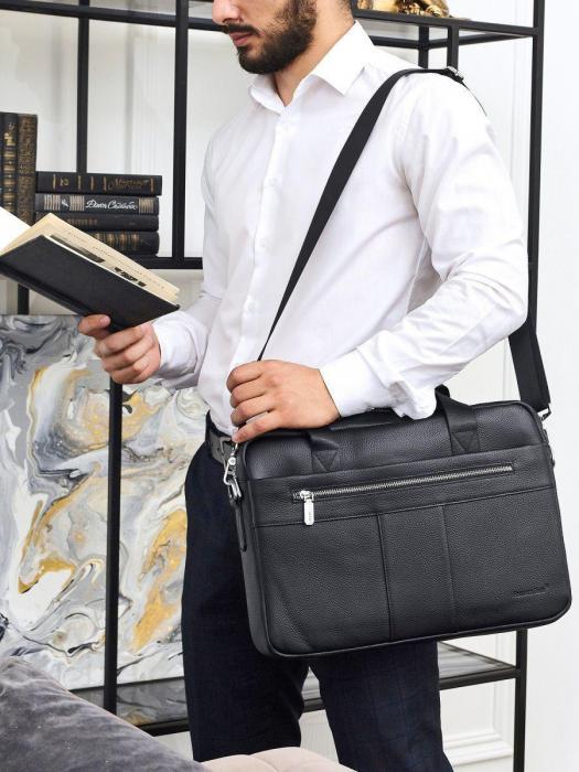 Портфель мужской женский кожаный натуральный деловой VS27 черная сумка для документов дипломат - фото 10 - id-p215915791