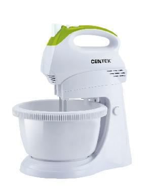 Кухонный электрический миксер с чашей бытовой для теста CENTEK CT-1119 белый/зеленый - фото 1 - id-p215924304