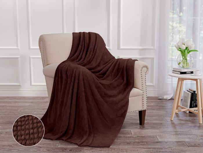 Плед покрывало на кровать кресло диван VS34 велсофт коричневый большой 150х200 полуторный теплый мягкий - фото 1 - id-p215916948