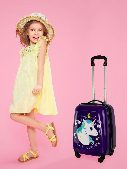 Детский чемодан на колесиках для девочки пластиковый небольшой ручная кладь дорожный Единорог - фото 5 - id-p215913348
