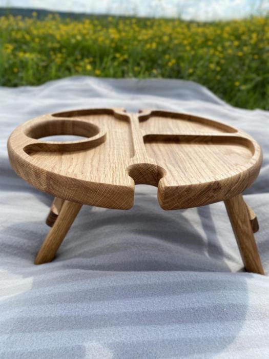 Винный столик VS33 деревянный поднос на двоих для вина завтрака менажница из дерева дуба - фото 8 - id-p215915963