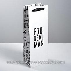 Пакет под бутылку «For real man», 36 × 13 × 10 см