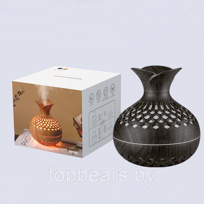 Увлажнитель (аромадиффузор) воздуха Flower Humidifier SX-E342 с функцией ночника 300 ml Темное дерево - фото 8 - id-p215963741