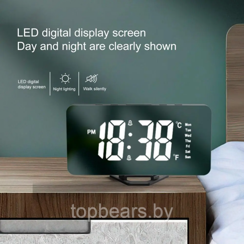 Настольные часы будильник электронные LED digital clock (USB, будильник, календарь, датчик температуры, - фото 3 - id-p215963746