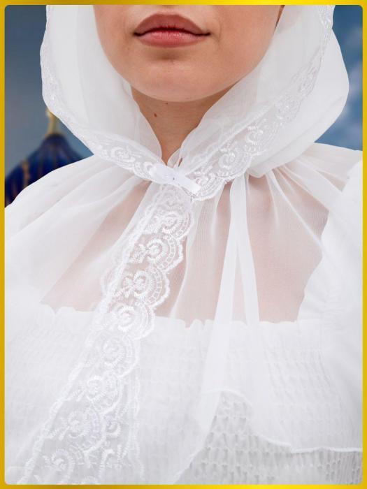 Платок для храма женский ниспадающий на голову крещение шелковый белый в церковь для венчания - фото 6 - id-p215913324