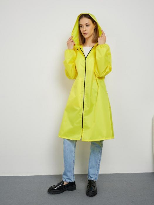 Женский дождевик на молнии с капюшоном желтый плотный яркий непромокаемый плащ для взрослых от дождя - фото 9 - id-p215916997