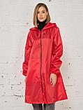 Женский дождевик на молнии с капюшоном красный плотный яркий непромокаемый плащ для взрослых от дождя, фото 6