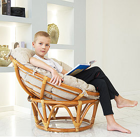 Кресло папасан - мини 23/01Е (d=85) с  бежевой подушкой