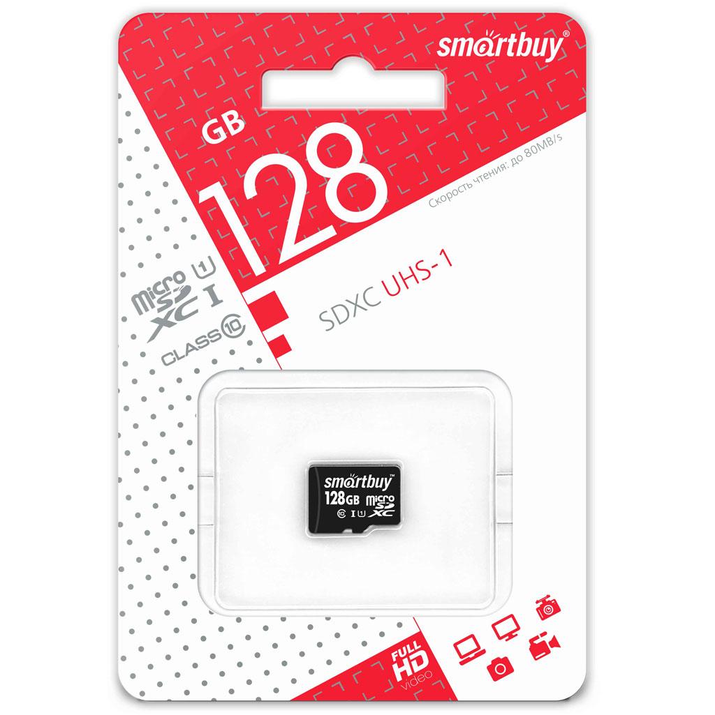 Карта памяти MicroSD 128GB - Smartbuy Class10 UHS-I (U1), 80/10 MB/s - фото 1 - id-p215989341