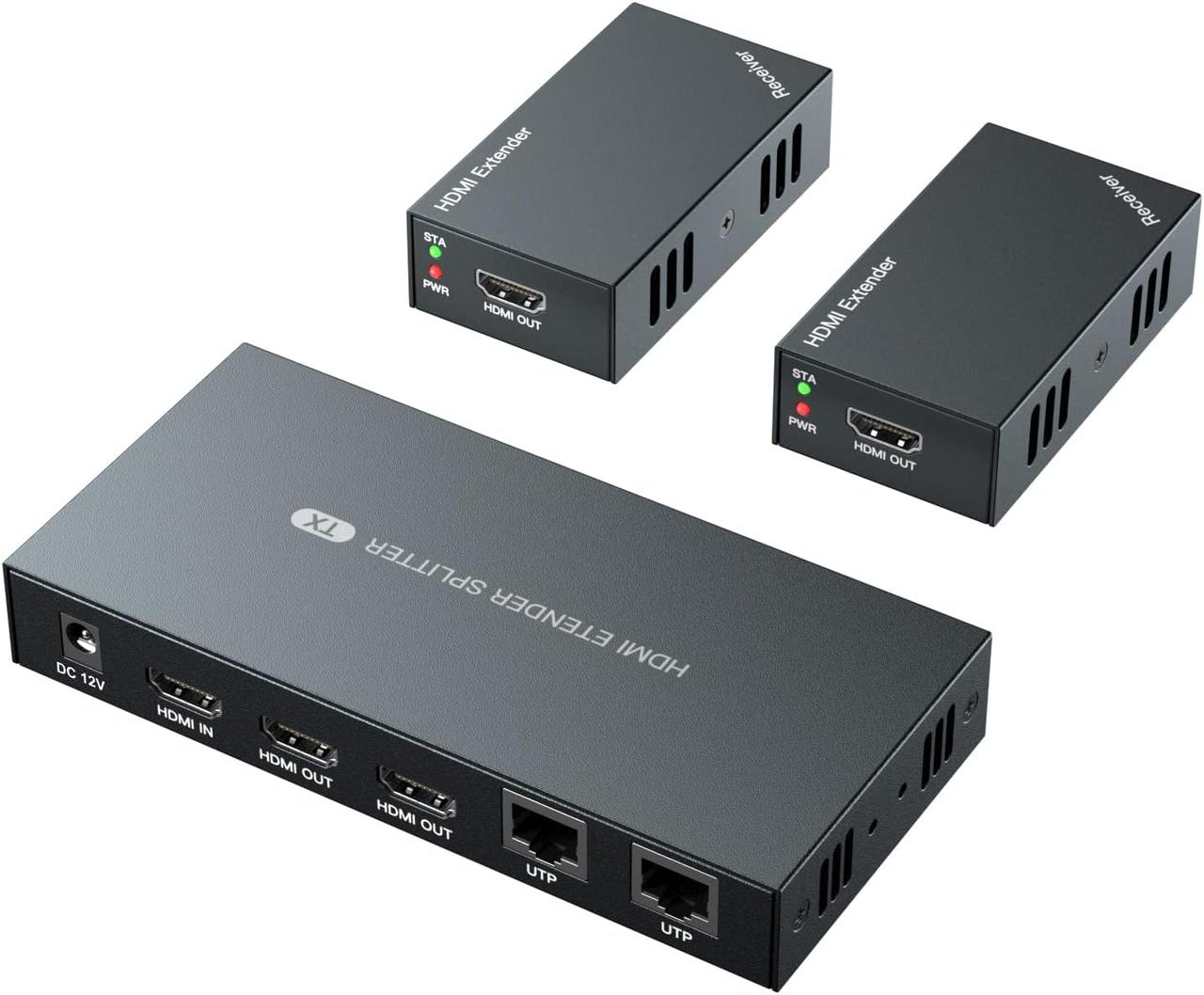 Разветвитель, сплиттер HDMI 1x2 FullHD 1080p до 60 метров - удлинитель сигнала по витой паре RJ45 UTP (LAN), - фото 1 - id-p209359825