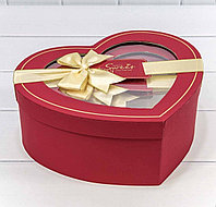 Коробка "Сердце" 22,2*19,5*9 с окошком и бантом .Красный