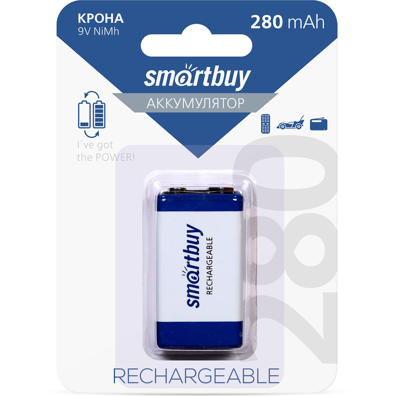 Аккумулятор крона 280mAh - Smartbuy, 9V, Ni-Mh