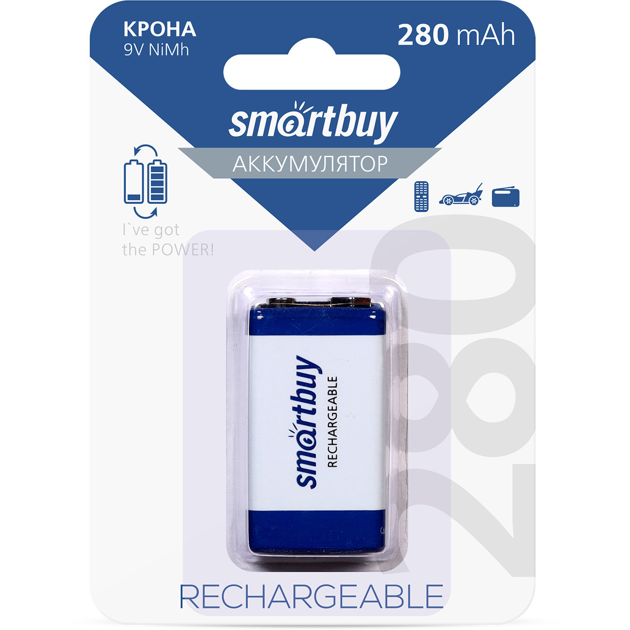 Аккумулятор крона 280mAh - Smartbuy, 9V, Ni-Mh - фото 1 - id-p215992327
