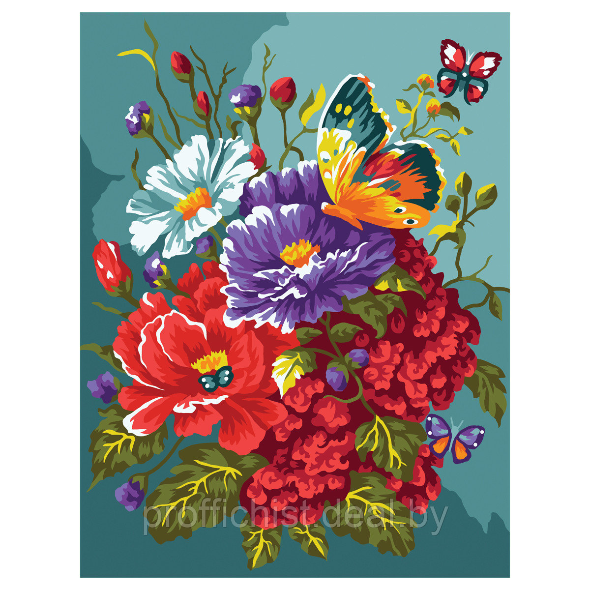 Картина по номерам на картоне ТРИ СОВЫ "Бабочка на цветах", 30*40 ЦЕНА БЕЗ НДС - фото 1 - id-p215992811