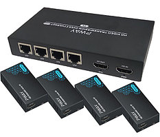 Разветвитель, сплиттер HDMI 1x4 FullHD 1080p до 200 метров - удлинитель сигнала по витой паре RJ45 UTP (LAN)