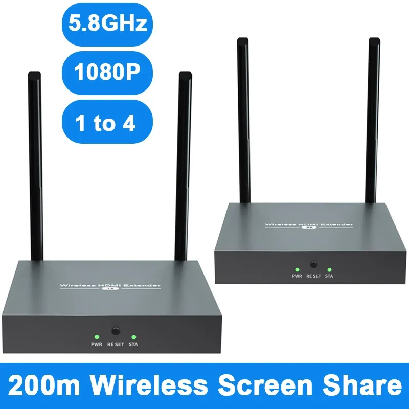 Удлинитель сигнала HDMI по Wi-Fi до 200 метров, активный, FullHD 1080p, комплект, черный - фото 2 - id-p215701491