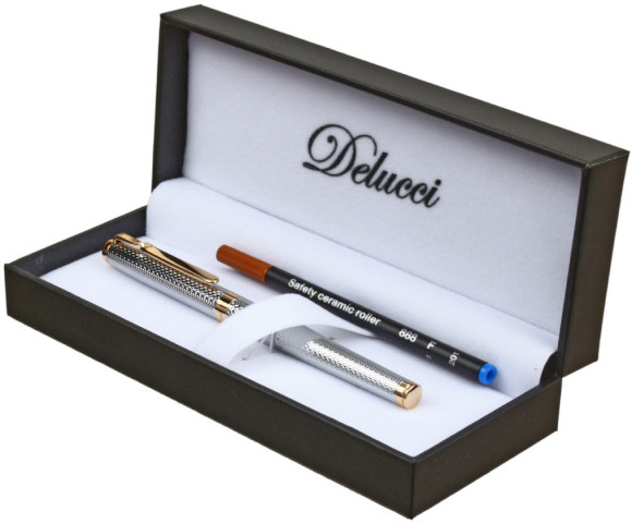 Ручка-роллер подарочная Delucci Celeste корпус серебристый с золотистым - фото 2 - id-p215578535
