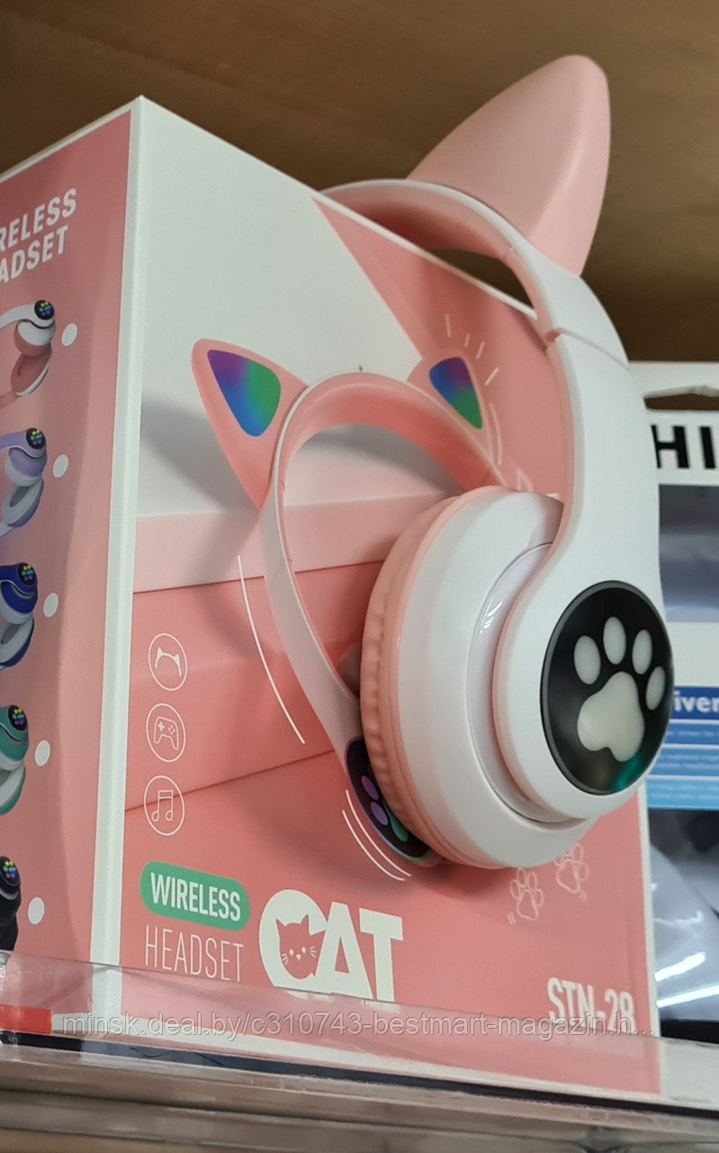 Наушники со светящимися ушками STN-28 CAT EAR | Разные цвета | Беспроводные - фото 6 - id-p216010445