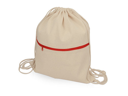 Рюкзак-мешок хлопковый Lark с цветной молнией, натуральный/красный, фото 2