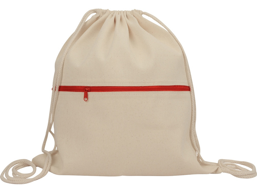 Рюкзак-мешок хлопковый Lark с цветной молнией, натуральный/красный - фото 3 - id-p216017242