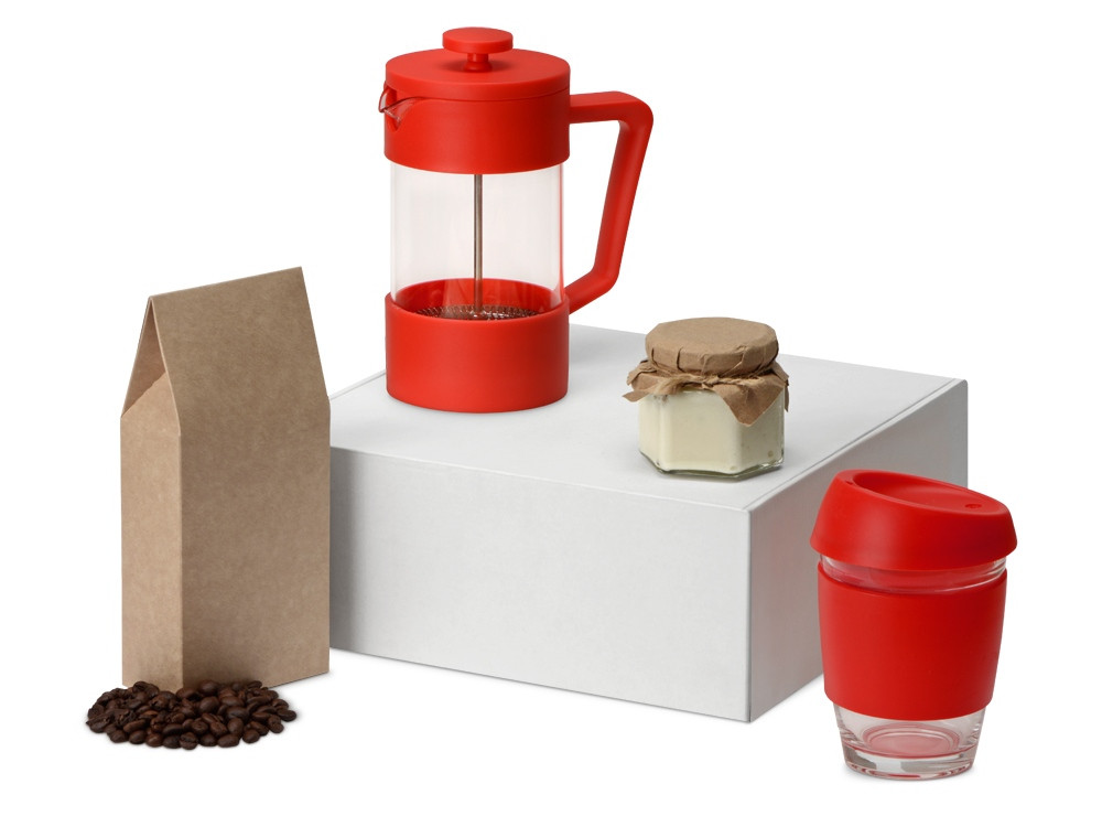 Подарочный набор с кофе, кружкой и френч-прессом Бодрое утро, красный - фото 1 - id-p216017309