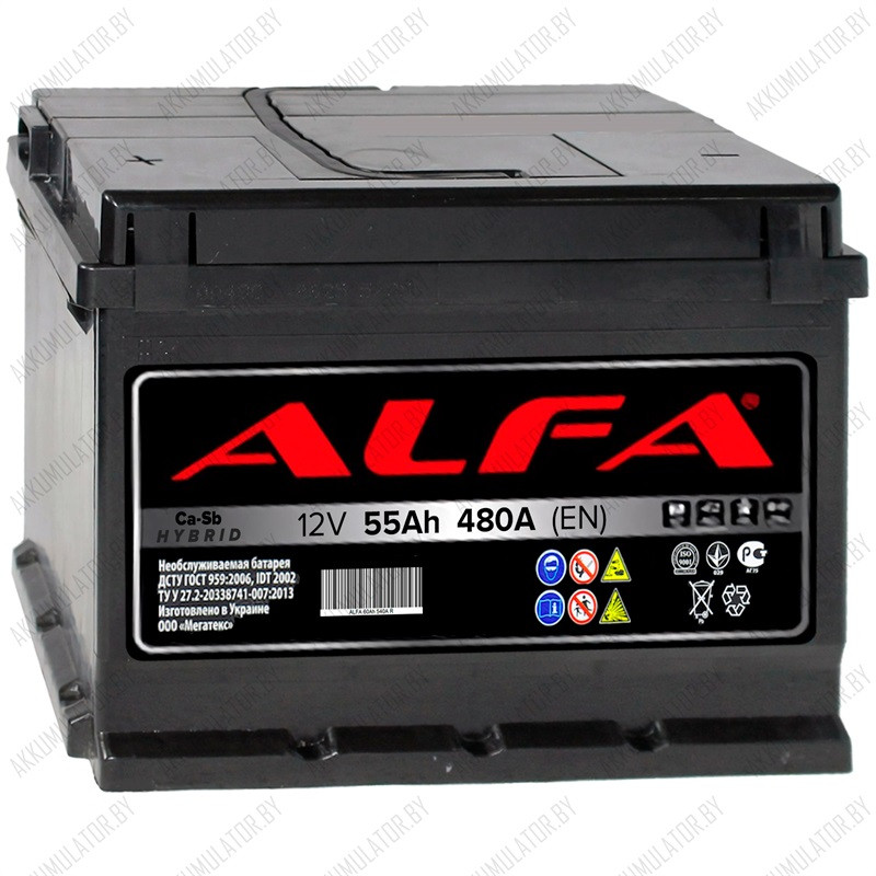 Аккумулятор Alfa Hybrid 55 L / 55Ah / 480А / Прямая полярность